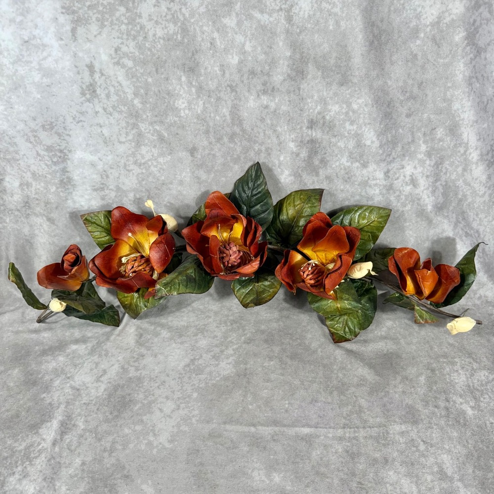 Vtg Faux‎ Magnolia Garland Artificial Autumn Flower Swag Rustic Fall Decor 30"